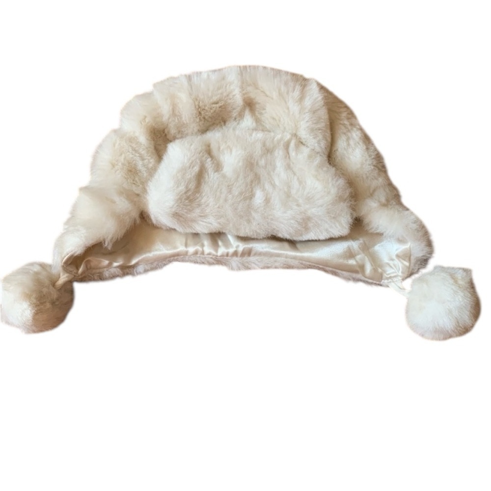 𝅺GAP|Baby Faux Fur Cream Infant Hat with pom poms Fully Lined-Size 0-6 months